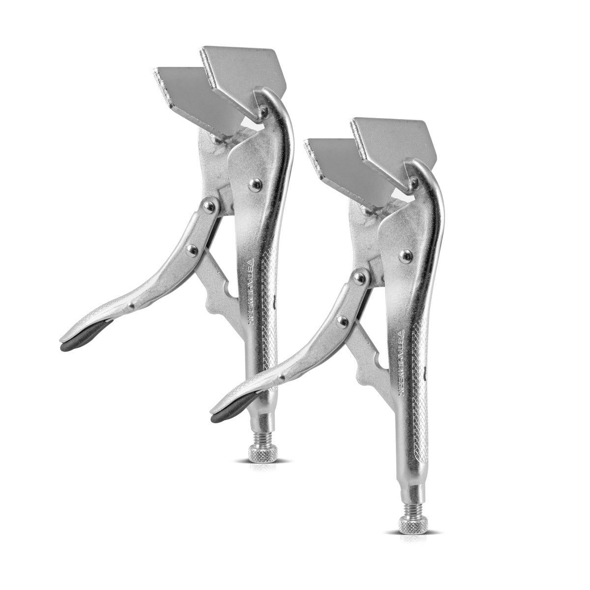 STAHLWERK Blech-Gripzange und Spann-Zange 2er Set mit 100 mm Spannbacken zum Spannen und Fixieren von dünnen Werkstücken und Blechen