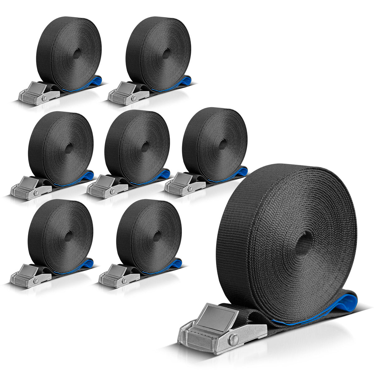 STAHLWERK Spanngurt 8er Set 8 m x 25 mm LC 250 daN Befestigungsriemen | Zurrgurt mit Klemmschloss TÜV/GS geprüft