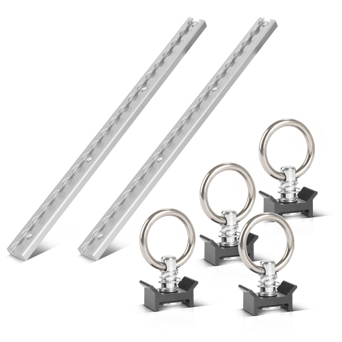 Rails de azotes Steelworks 2 Conjunto de rieles de aerolínea de 50 cm de 50 cm hechos de aluminio con orificios integrados para la obtención de carga durante el transporte