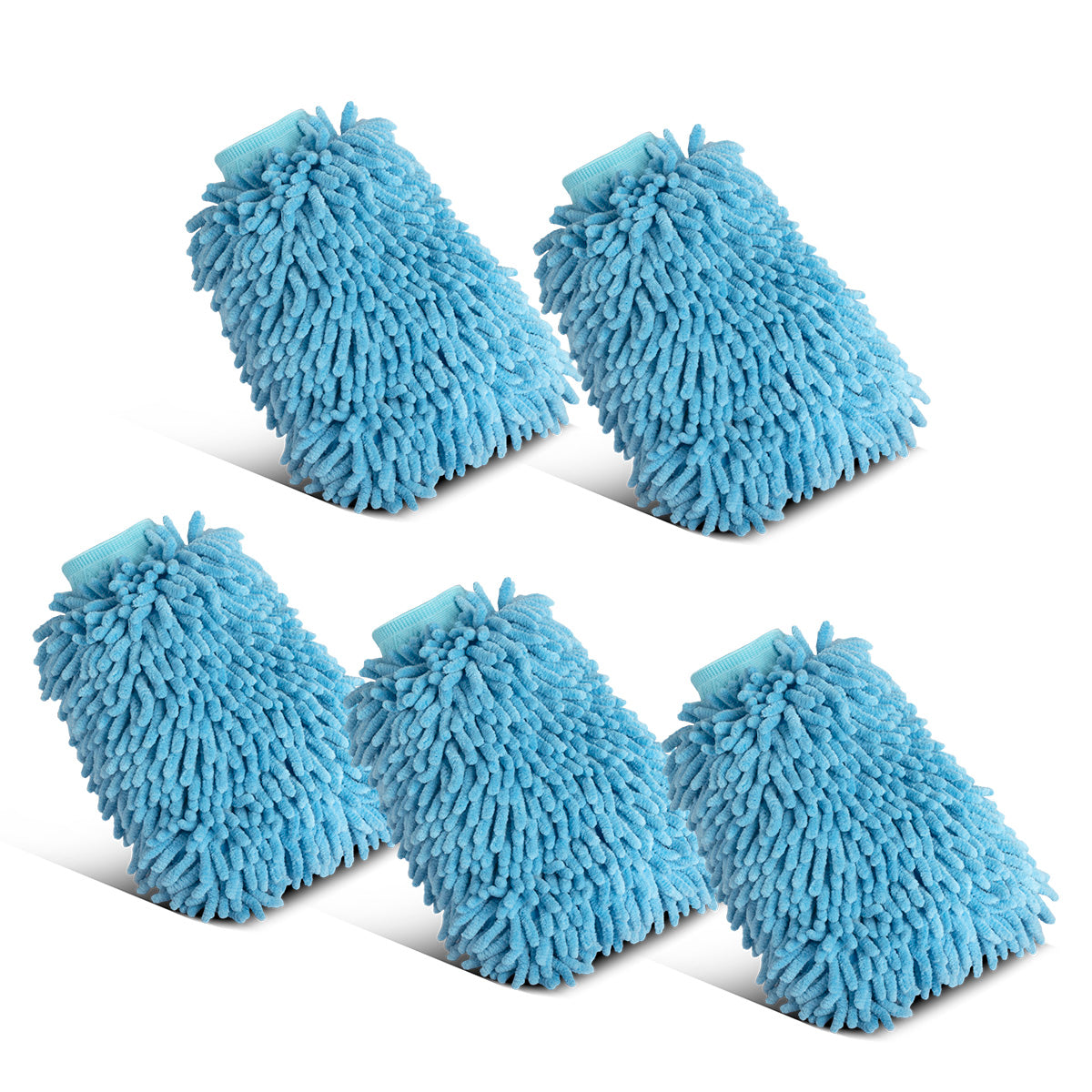 STAHLWERK Autowaschhandschuh im 5er Set 20 x 28 cm Chenille-Reinigungshandschuh | Mikrofaser-Schwamm | Mikrofaser-Tuch | Autoschwamm | Mikrofaser-Handschuh | Putzhandschuh