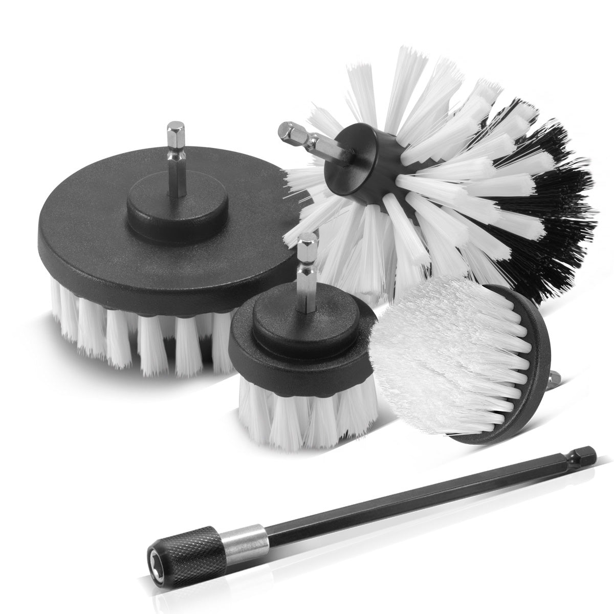 STAHLWERK Bürsten-Aufsatz 15er Set für Akkuschrauber und Bohrmaschinen, Reinigungs-, Polier- und Detailing-Bürsten mit Standard-Bit-Aufnahme inklusive Verlängerungs-Adapter