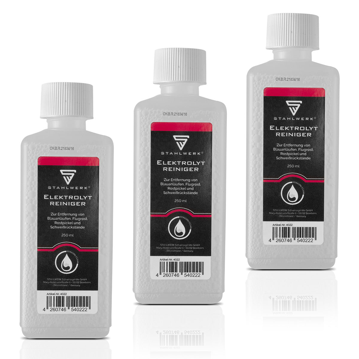 STAHLWERK 3 x Elektrolytreiniger ermöglicht die saubere, rückstandslose Reinigung von Schweißnähten von Rost und Blauanläufen.