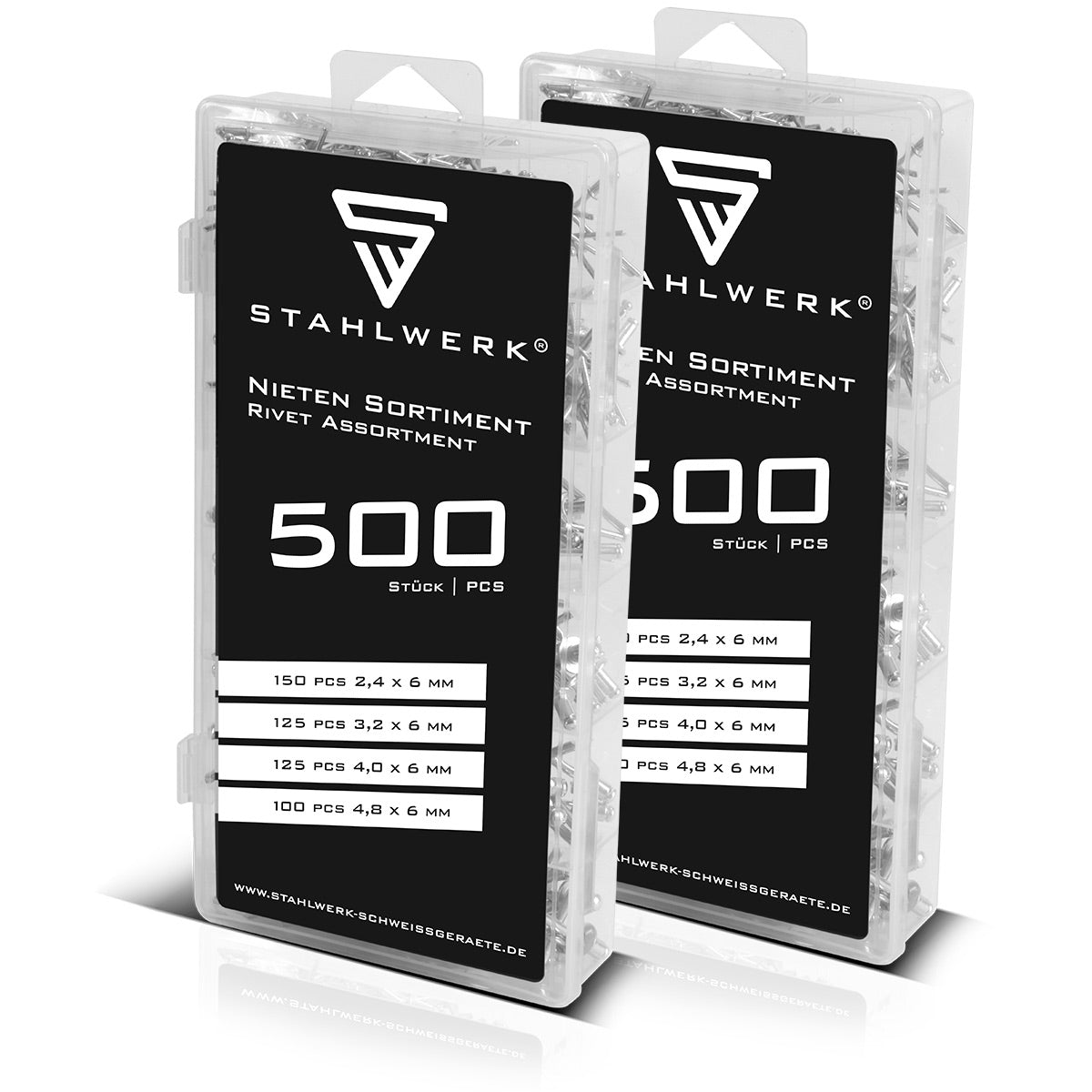 Les rivets aveugles de Rivet Steelworks en 1000 parties placés dans une boîte en plastique pratique | Rivets en aluminium en 4 tailles différentes | Rivets pop pour une utilisation avec les nietziers