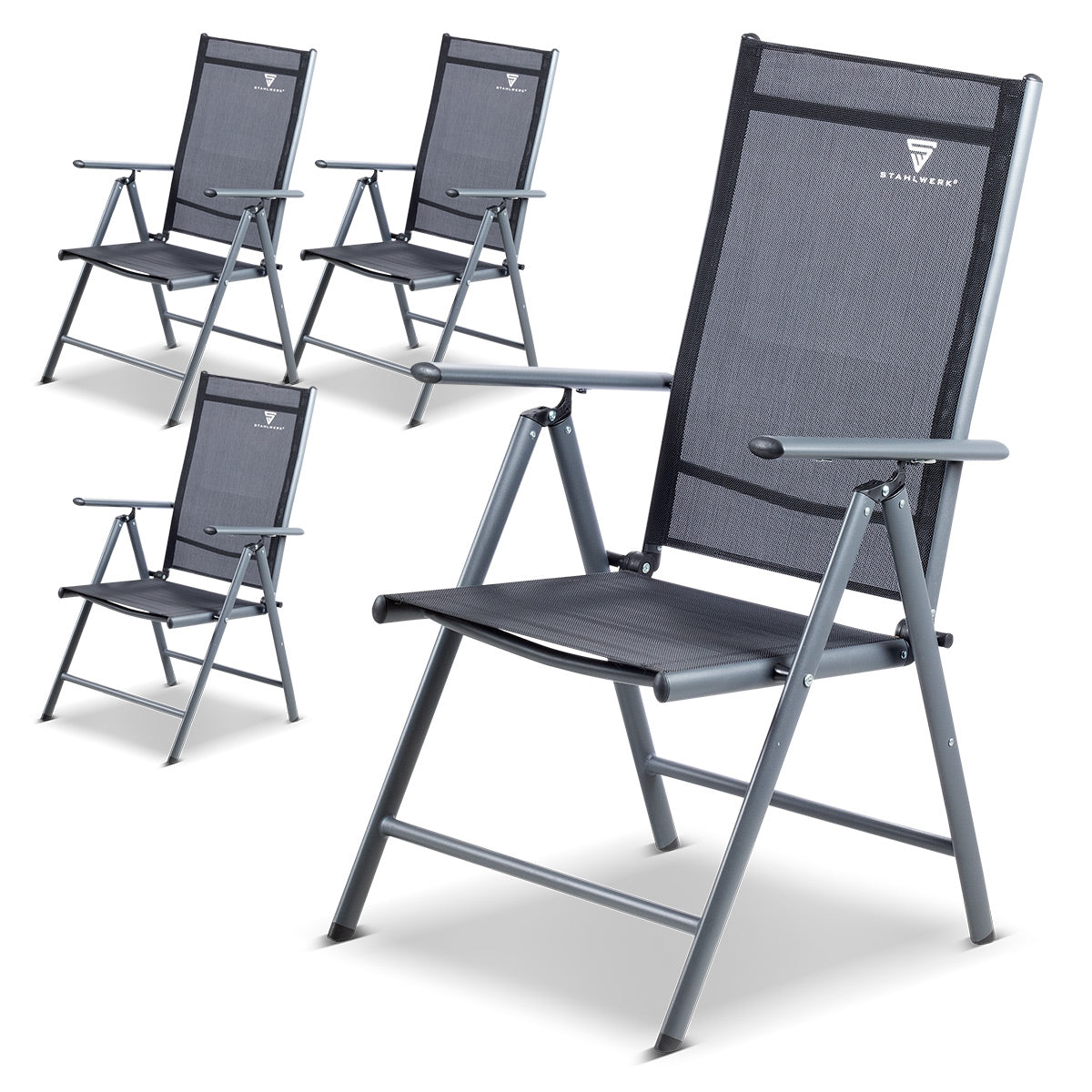 Stahlwerk Camping sedia CS-103 ST 4 Set Garden Chair | Sedia pieghevole | Polquadra pieghevole | Sedia in alluminio | Hochlehner | Mobili in terrazza | Presidente pescatore | Sedia balcone con bracciolo e schienale regolabile