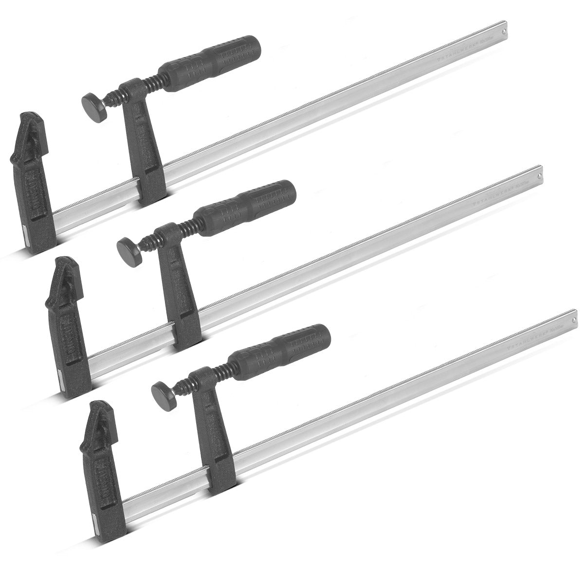 Steelworks 3 x Clamp de tornillo 80x500 mm | Potente abrazadera de sujeción hecha de acero y plástico | F-Zwinge para arreglar piezas de trabajo | Abrazadera estable con un tramo de 500 mm, profundidad de sujeción de 80 mm