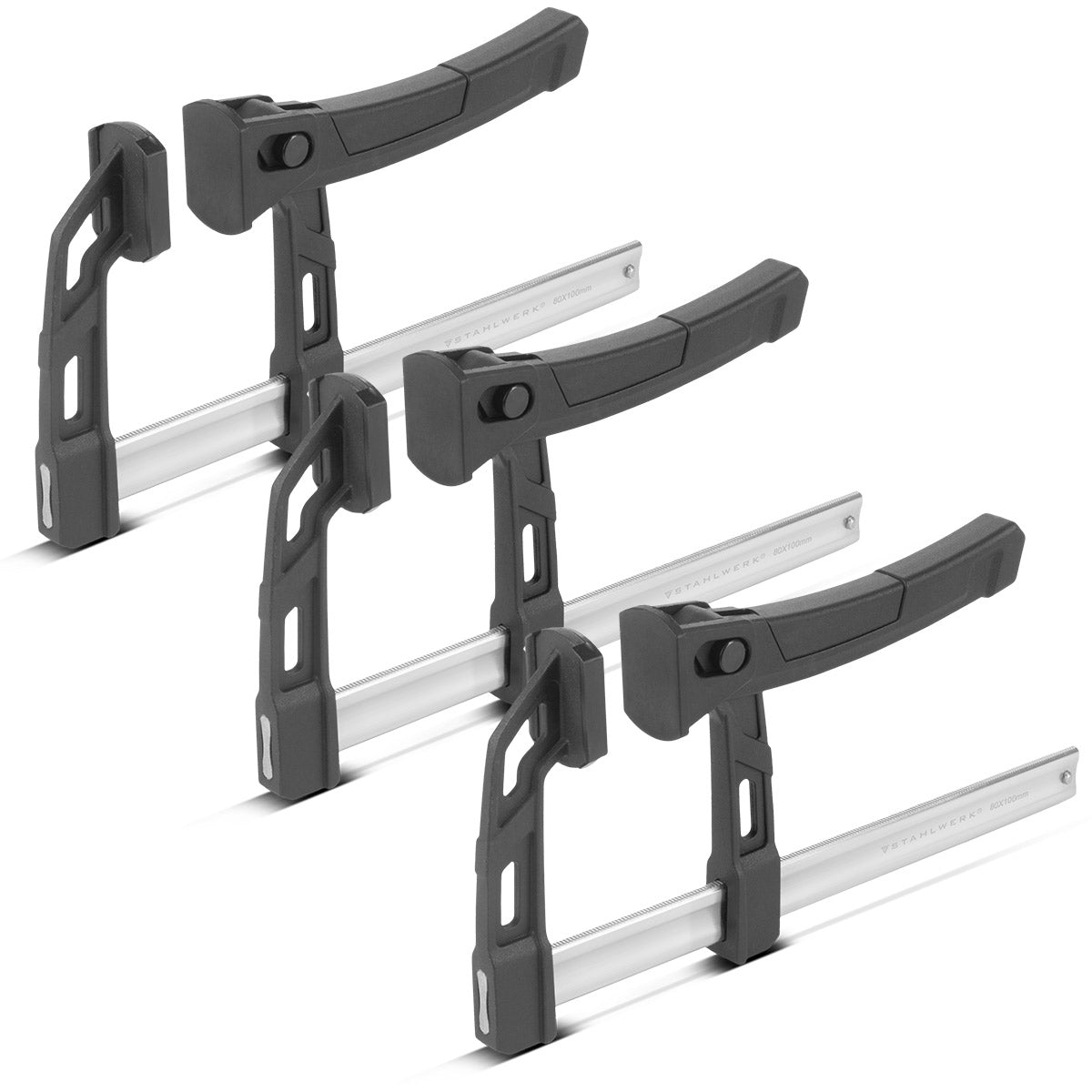 Trabajo de acero 3 x Clamp de palanca 80x100 mm | Cuesta de sujeción potente con 100 kg de potencia de presión | Tensor rápido para la fijación precisa de piezas de trabajo | Compuesto estable con un tramo de 100 mm, profundidad de sujeción de 80 mm