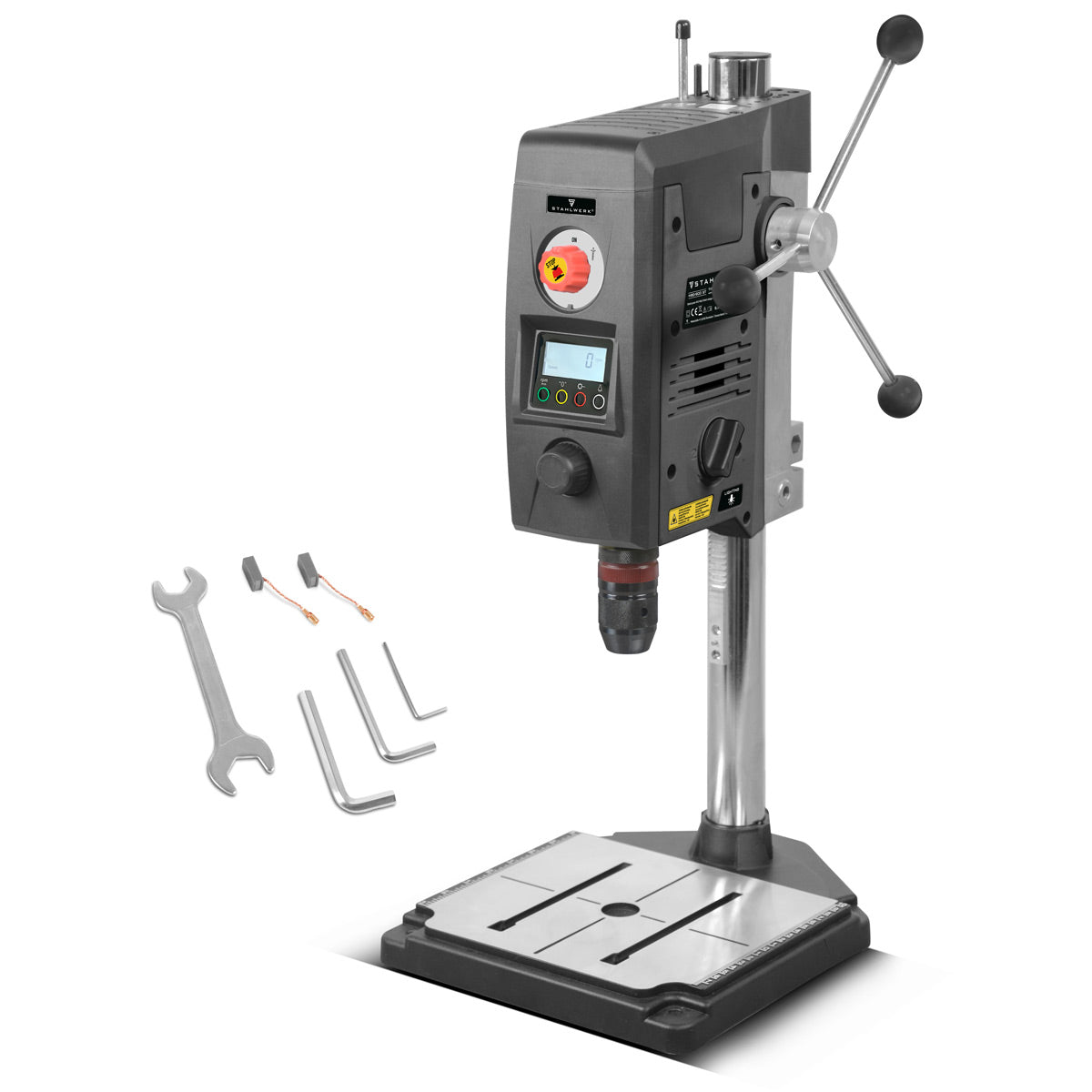 STAHLWERK MBD-800 ST Tischbohrmaschine mit Positionslaser | 800 W Ständerbohrmaschine | 200 - 2.500 U/min | Schnellspannbohrfutter 1,5 - 13mm | Säulenbohrmaschine mit 90 mm Bohrhub | Digitaldisplay