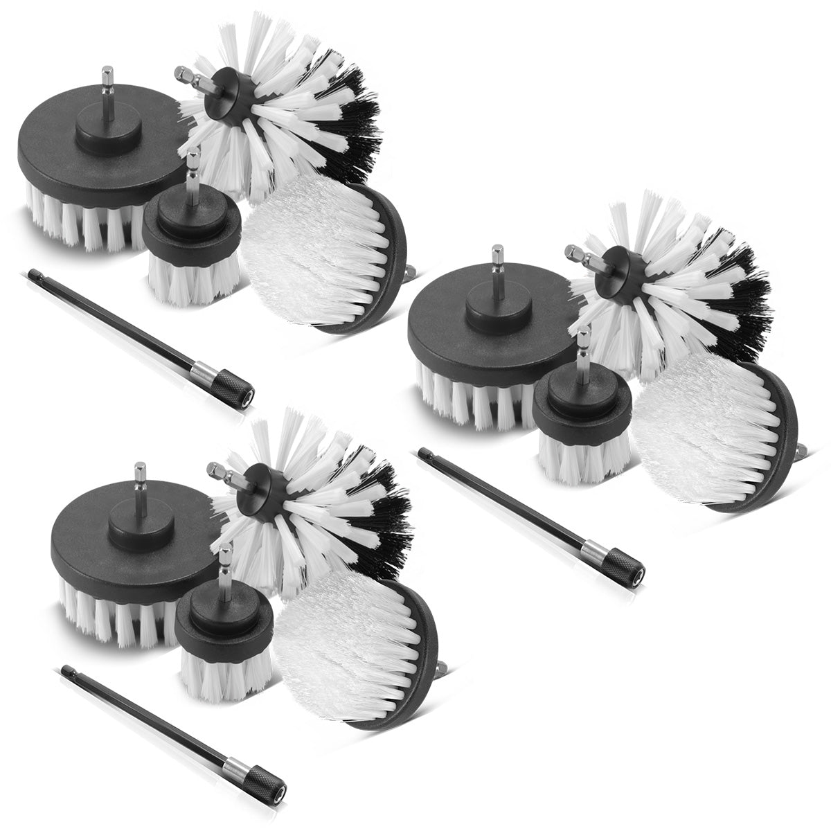 STAHLWERK Bürsten-Aufsatz 15er Set für Akkuschrauber und Bohrmaschinen, Reinigungs-, Polier- und Detailing-Bürsten mit Standard-Bit-Aufnahme inklusive Verlängerungs-Adapter