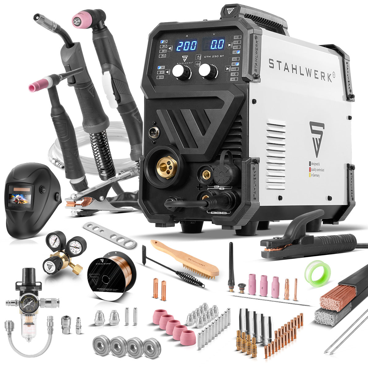 STAHLWERK CTM-250 ST Kombi-Schweißgerät Vollausstattung WIG + MIG/MAG + MMA/ARC + CUT/Plasma mit 200 Ampere und 45 Ampere Plasma-Funktion
