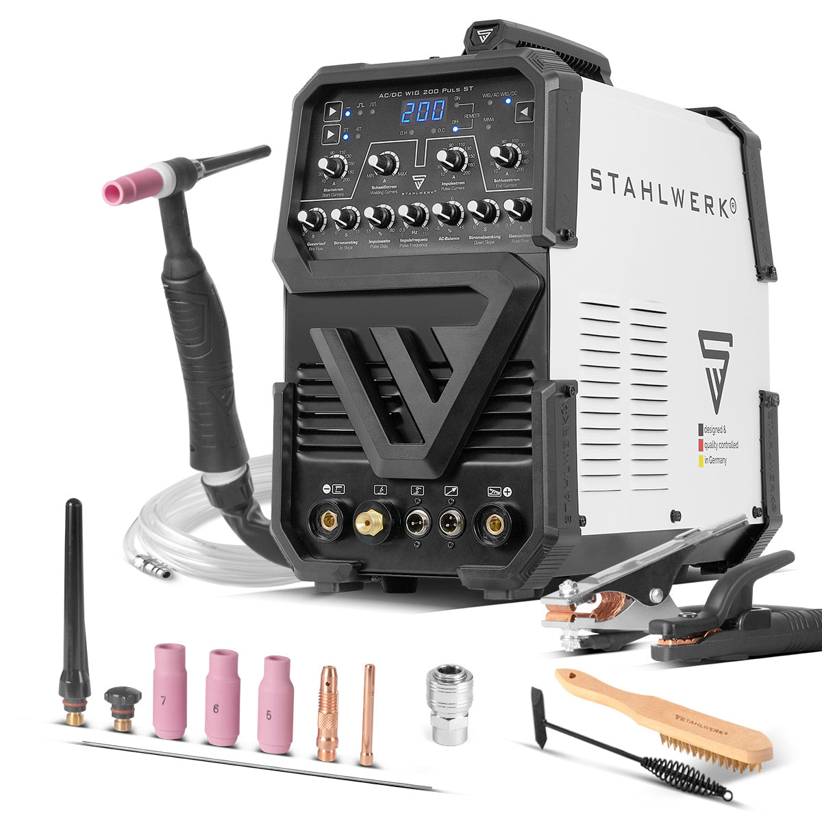 STAHLWERK AC/DC TIG 200 Puls ST | 200 Amp TIG Welder | AC/DC TIG and MMA/E-hand combination inverter | 2T/4T mode | Thin sheet suitable | AC mode for aluminum | Hot start and anti-stick