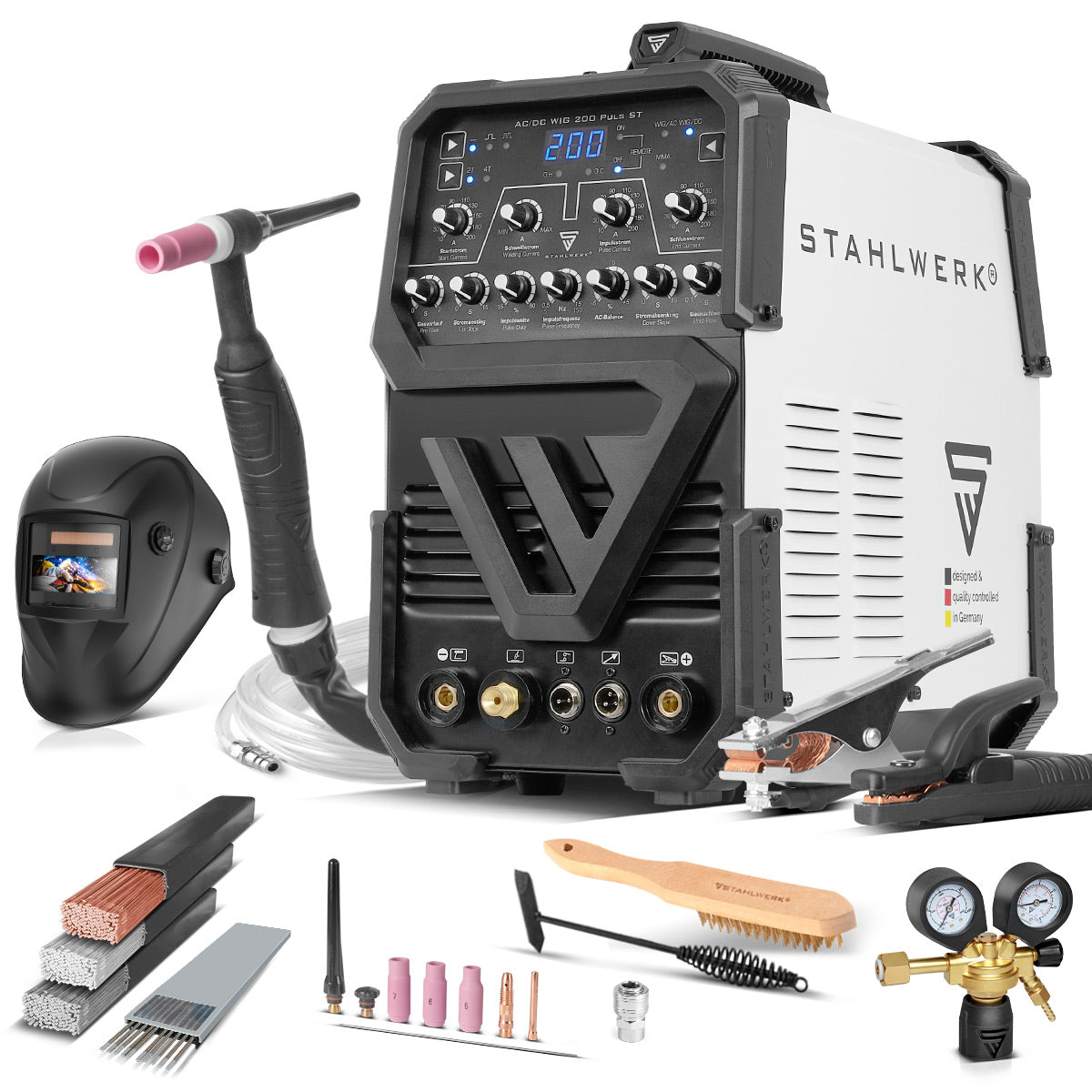 STAHLWERK AC/DC TIG 200 Puls ST fully equipped | 200 Amp TIG Welder | AC/DC TIG and MMA/E-hand combination inverter | 2T/4T mode | Thin sheet suitable | AC mode for aluminum