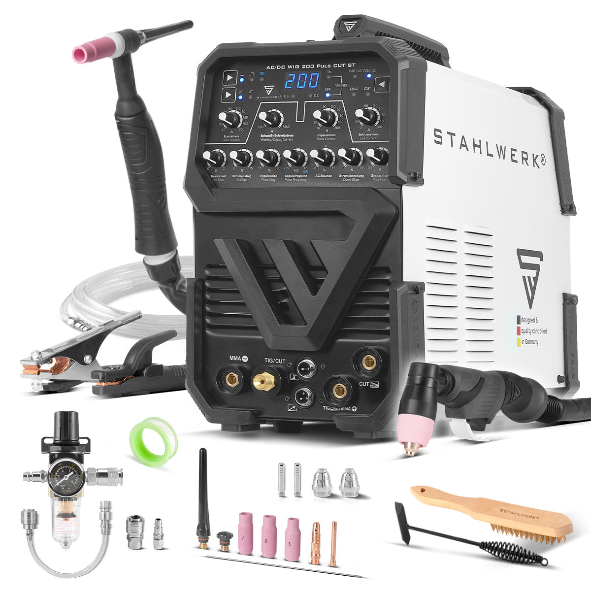 STAHLWERK welding machine AC/DC TIG 200 Puls CUT ST with 200 A TIG & MMA, suitable for aluminum & thin sheet, combination device with 45 A CUT function