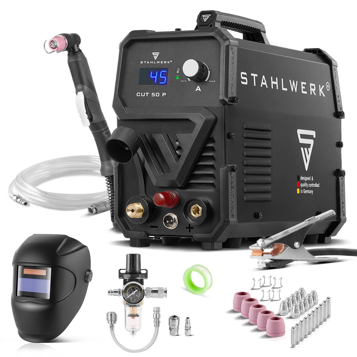 STAHLWERK plasma cutter CUT 50 P | 45A Inverter Plasma Cutter | HF pilot ignition | Digital display | Cutting performance up to 15 mm | Smart cooling