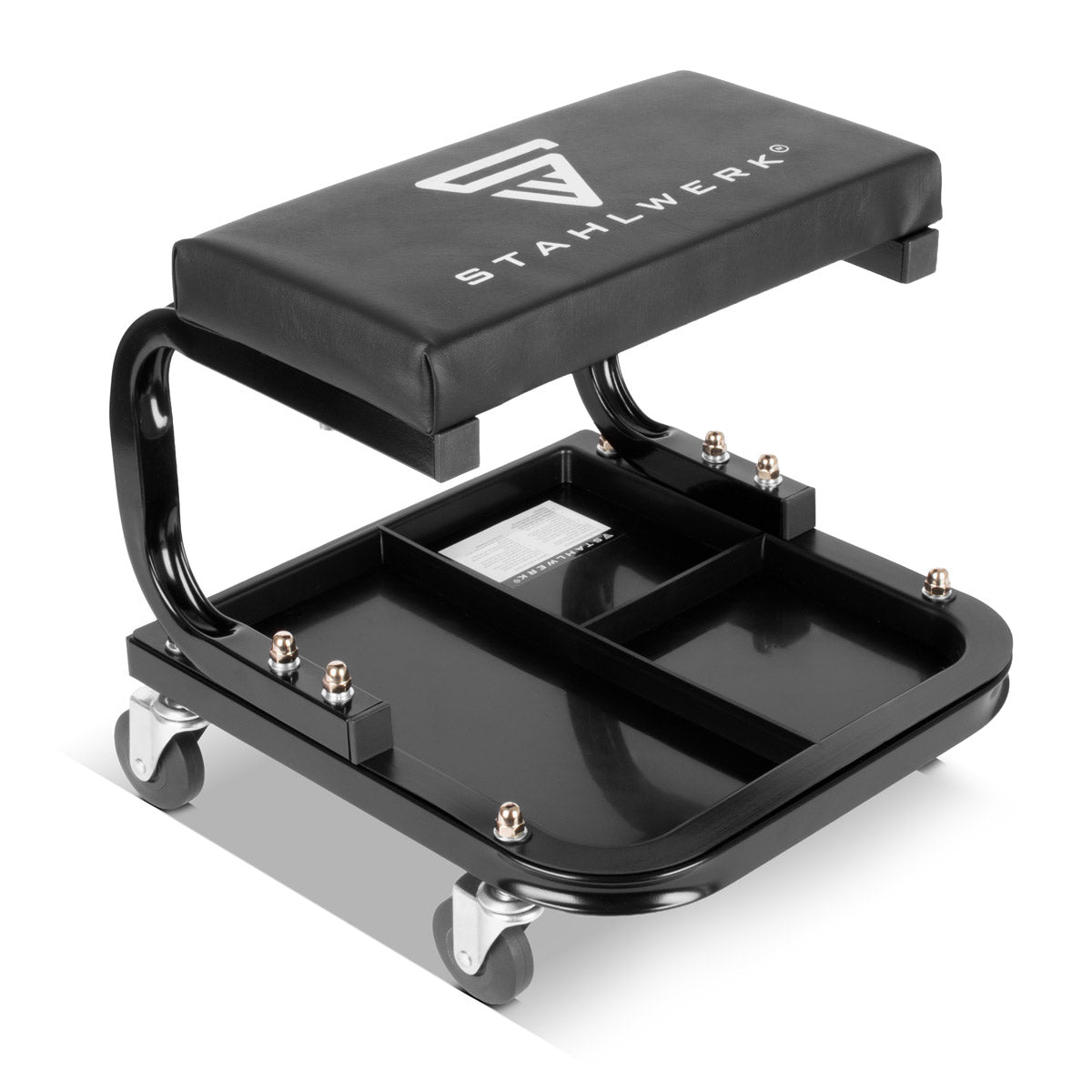 STAHLWERK Werkstatthocker MWH-118 ST | 118 kg Tragkraft |Rollbarer Werkstattsitz | Werkstattstuhl | Rollhocker | Arbeitshocker | Werkstattrollsitz mit Leichtlauf-Lenkrollen und Ablagemulden