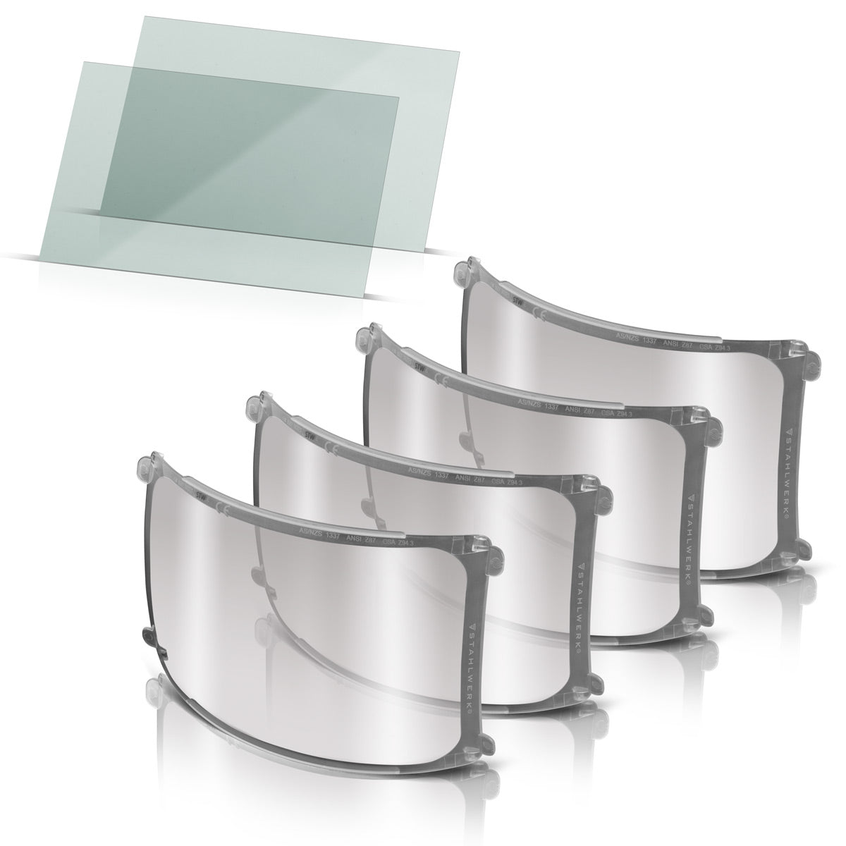 STAHLWERK Schweißhelm Vorsatzscheiben 6er Set | Ersatzgläser innen und außen | Schweißschutzglas | Visierglas | Schutzglas nach EN ISO 16321 | Ersatzscheiben für den Vollautomatik Schweißhelm BULLET