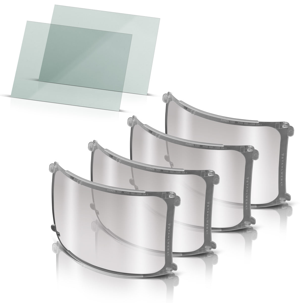 STAHLWERK Schweißhelm Vorsatzscheiben 6er Set | Ersatzgläser innen und außen | Schweißschutzglas | Visierglas | Schutzglas nach EN ISO 16321 | Ersatzscheiben für den Vollautomatik Schweißhelm BOOSTER