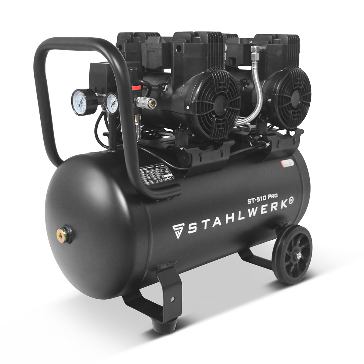 STAHLWERK compressor ST-510 Pro with 10 bar | 3.94 hp | 2.9kW | 500 l/min | 50 L tank oil-free compressed air compressor | Piston compressor | Silent compressor | Whisper compressor with brushless motors