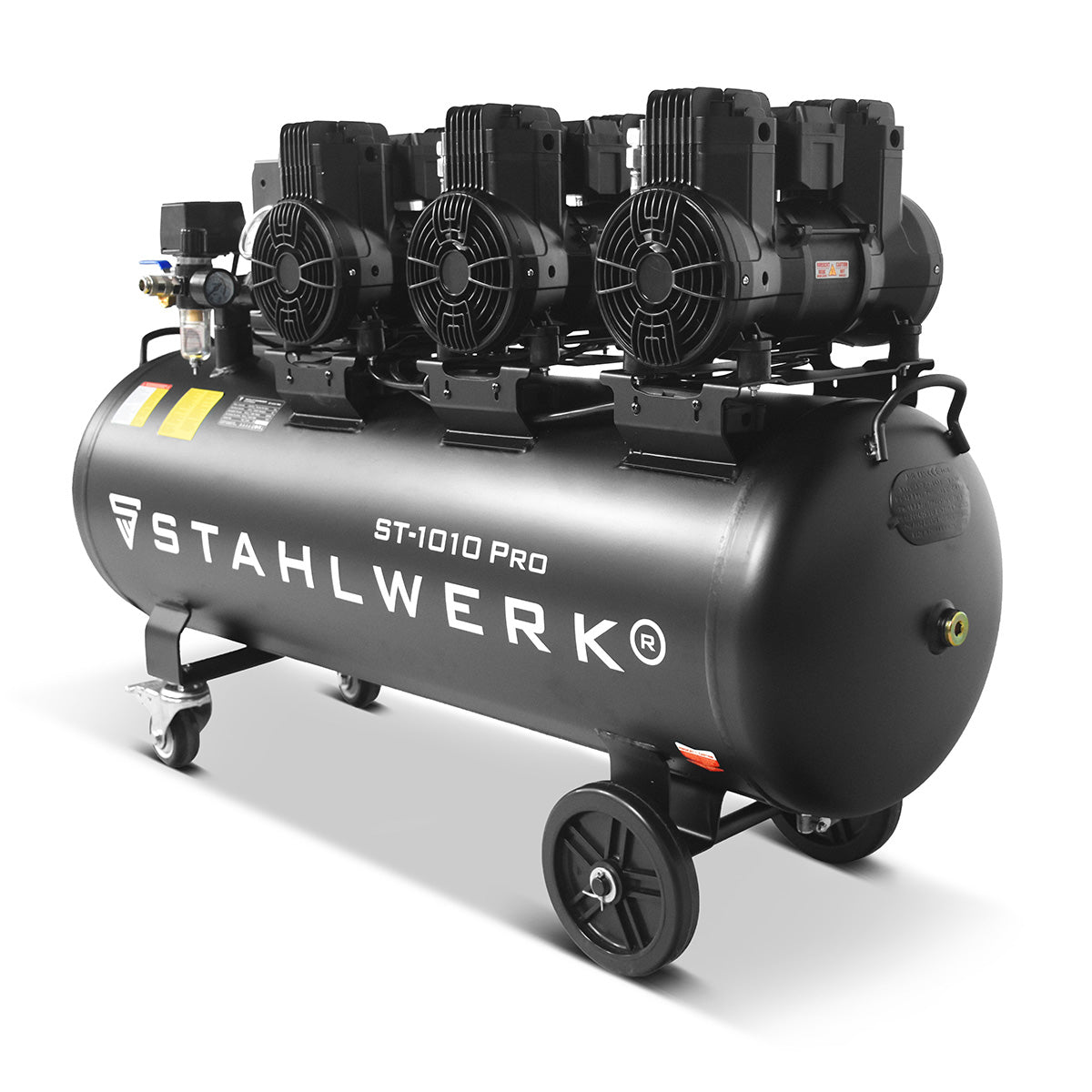 STAHLWERK compressor ST-1010 Pro with 10 bar | 5.91 hp | 4.35kW | 750 l/min | 120 L tank oil-free compressed air compressor | Piston compressor | Silent compressor | Whisper compressor with brushless motors