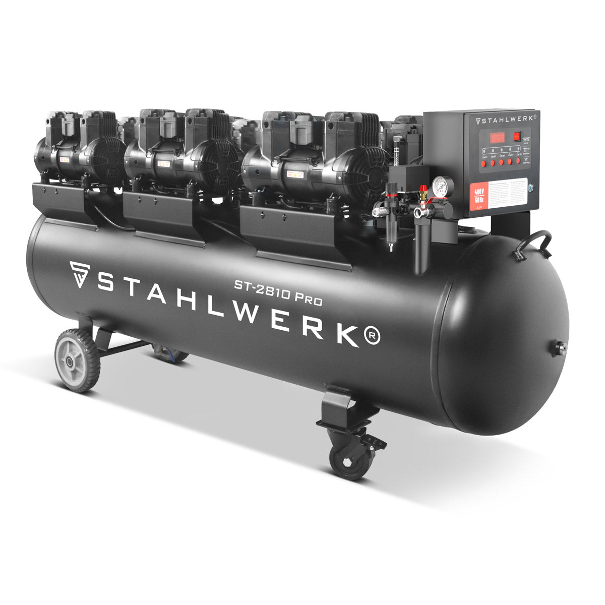 STAHLWERK compressor ST-2810 Pro with 10 bar | 11.83 hp | 8.70 kW | 1500 l/min | 280 L tank oil-free compressed air compressor | Piston compressor | Silent compressor | Whisper compressor with brushless motors