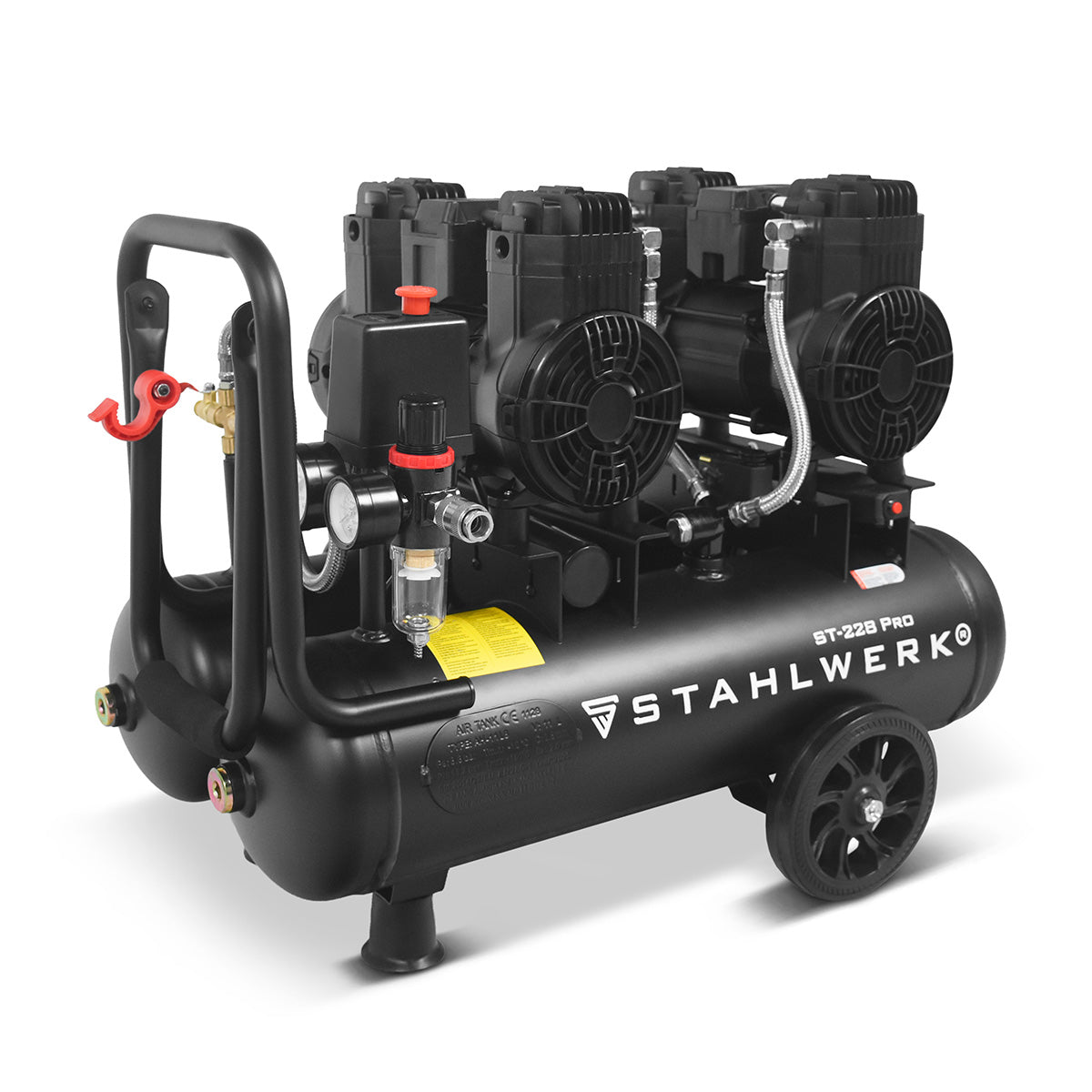 STAHLWERK compressor ST-228 Pro with 8 bar | 3.54 hp | 2.6kW | 410 l/min | 22 L tank oil-free compressed air compressor | Piston compressor | Silent compressor | Whisper compressor with brushless motors