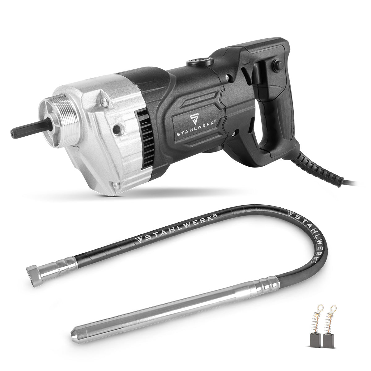 Compactador de hormigón STAHLWERK 900 W con botella vibratoria de 35 mm, longitud de manguera de 1,5 m | 4.000 rpm | Vibrador interno para cimientos, losas, paredes, techos | Compactador de alto rendimiento para la construcción de hormigón.