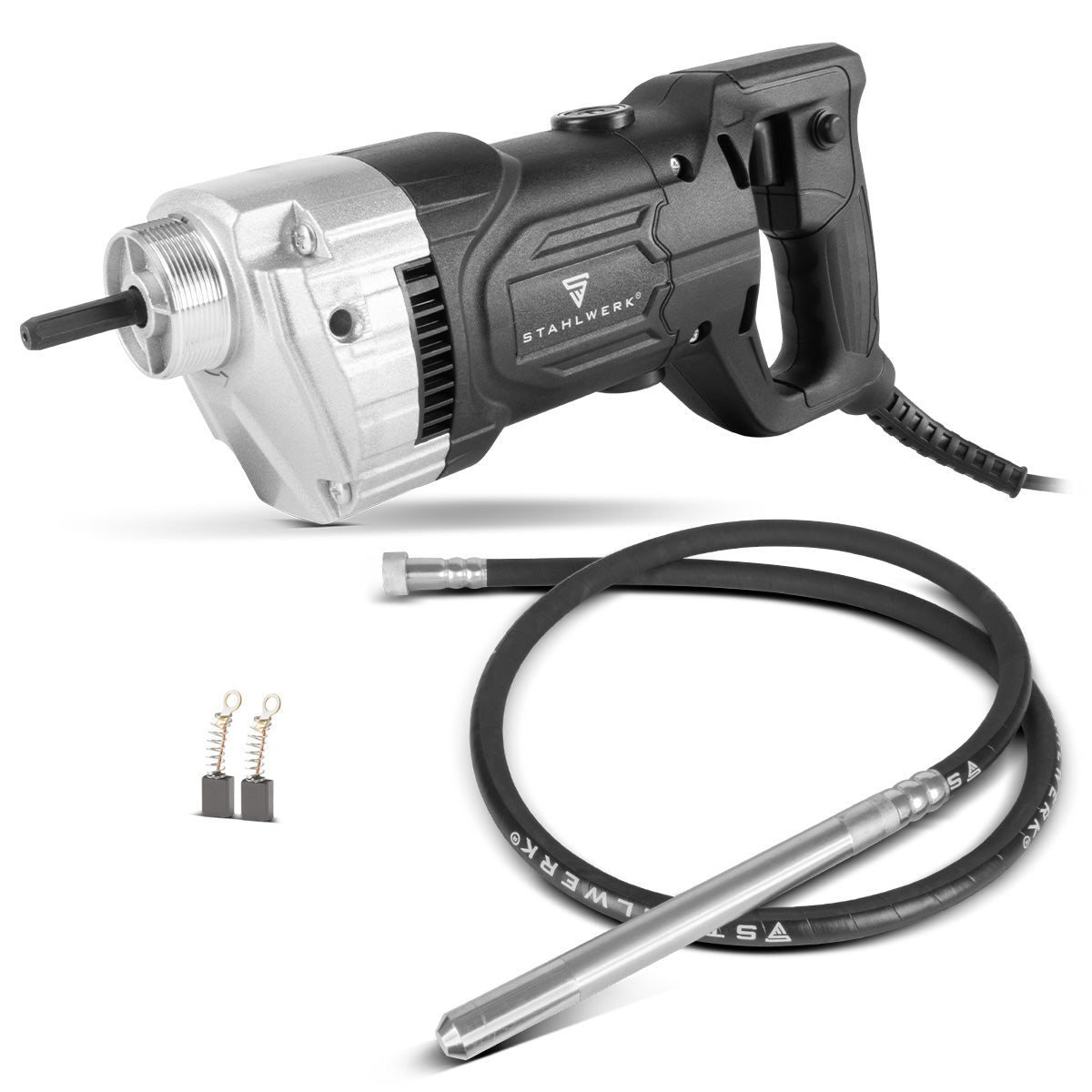 Compattatore per calcestruzzo STAHLWERK 900 Watt con bottiglia vibrante 35 mm, lunghezza tubo 3 m | 4.000 giri/min | Vibratore interno per fondazioni, solai, pareti, soffitti | Compattatore ad alte prestazioni per costruzioni in calcestruzzo