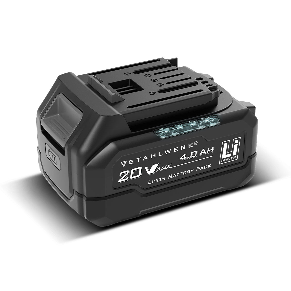 STAHLWERK Akku WHB-2040 mit 20 V, 4 Ah und 80 Wh | Li-Ion-Akku mit integrierter 4-LED-Ladestandsanzeige, Prüftaste, Ersatzakku