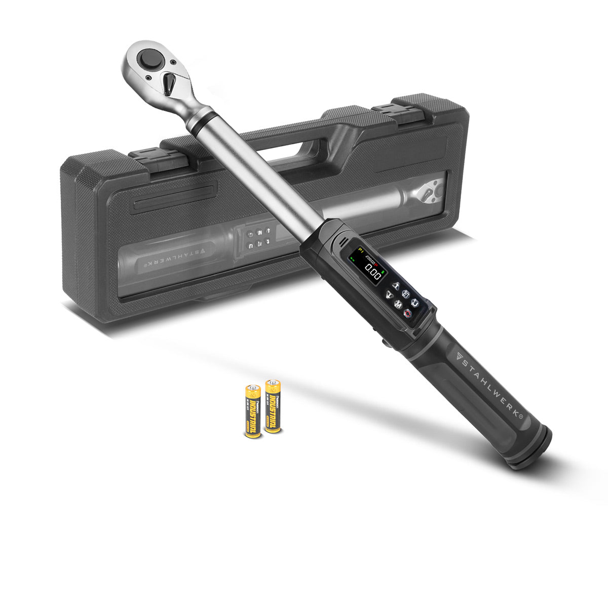 STAHLWERK Digitaler Drehmomentschlüssel 2-135 Nm 3/8"-Aufnahme | 72 Zähne | 420 mm | mit Eichzertifikat |Umschaltknarre | Ratschenschlüssel | Ratsche | LED-Anzeige und Transportbox