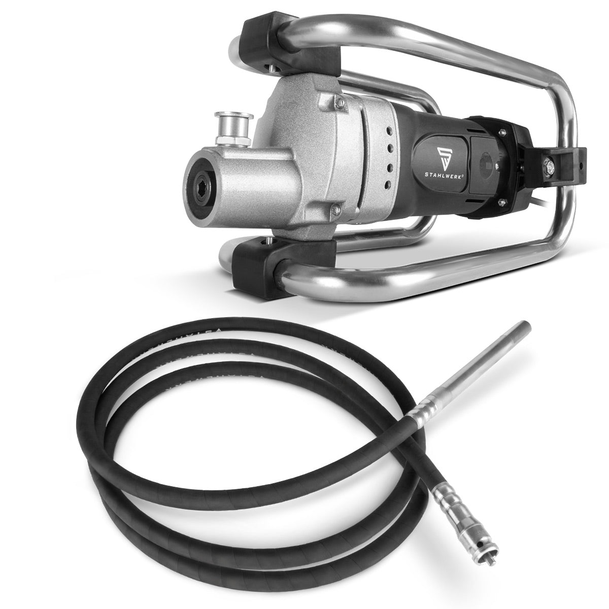 STAHLWERK BR-2300 ST concrete compactor | 2,300 watts with 4,000 rpm | Vibrating bottle Ø 35 mm | 600 cm hose length set | Strong concrete vibrator | Vibrating hose for walls, ceilings, foundations