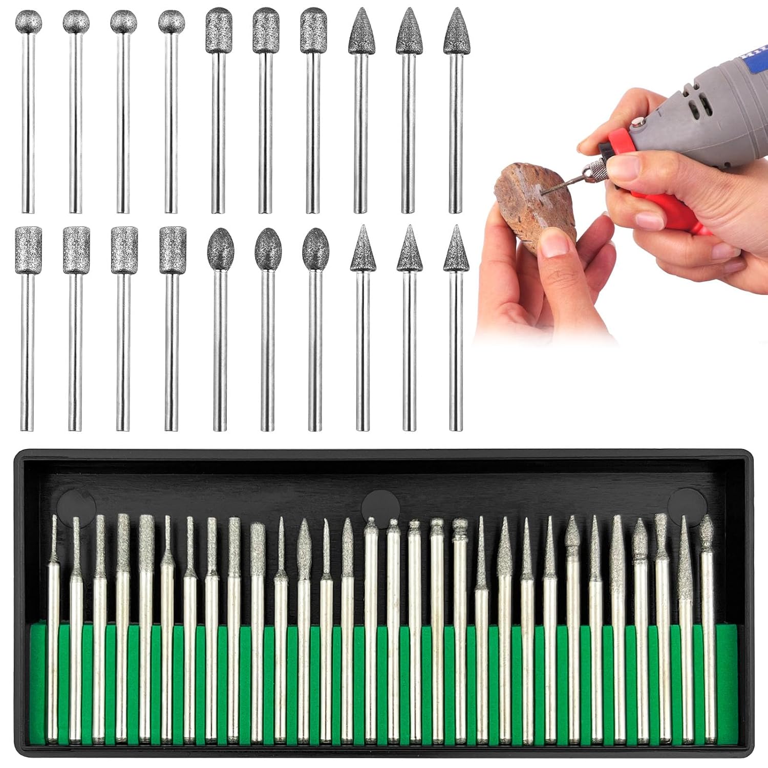 Ensemble de gravure USB 50 pièces Ensemble de coupe-frappe en diamant, fraitement en diamant pour la pierre, le verre, la céramique, la sculpture, le broyage, le polissage, la gravure, le forage, l'argent