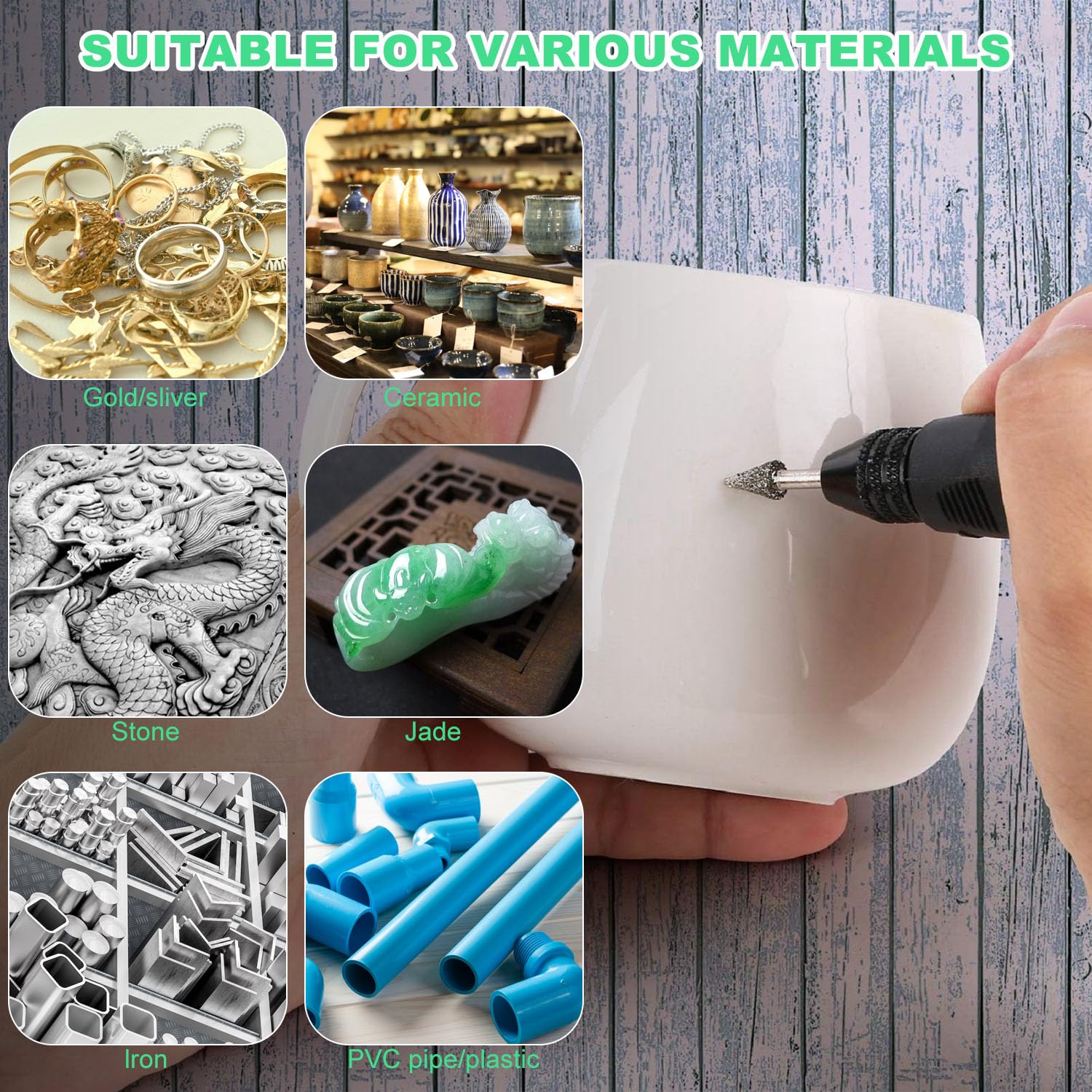 USB-Gravierstift 50 Stück Diamant Fräser Set, Diamant Fräser für Stein, Glas, Keramik, Schnitzen, Schleifen, Polieren, Gravieren, Bohren, Silber