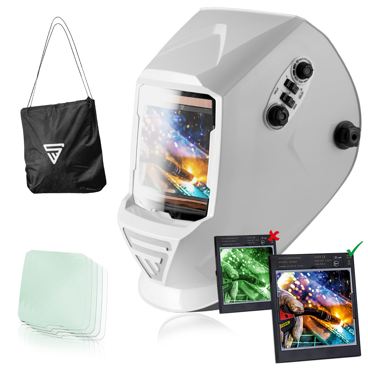 STAHLWERK ST-990 XW Vollautomatik Real Colour Schweißhelm mit 3-in-1-Funktion, weiß glänzend