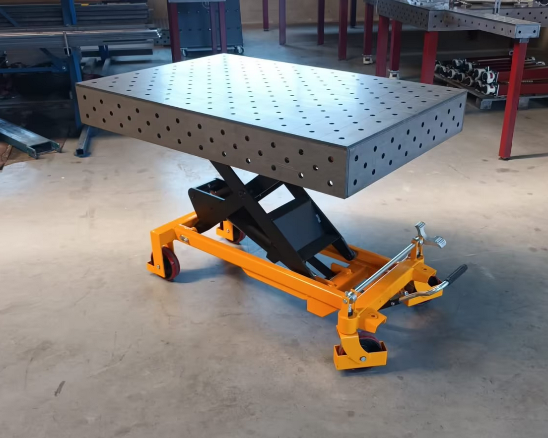 Steelworks Switzerland Hauteur - Tableau de sueur à réglage ajusté 1200 x 800 mm Tableau d'assemblage hydraulique avec zone de levage de 500 à 1100 mm, capacité de charge de 750 kg, plaque de trou D16