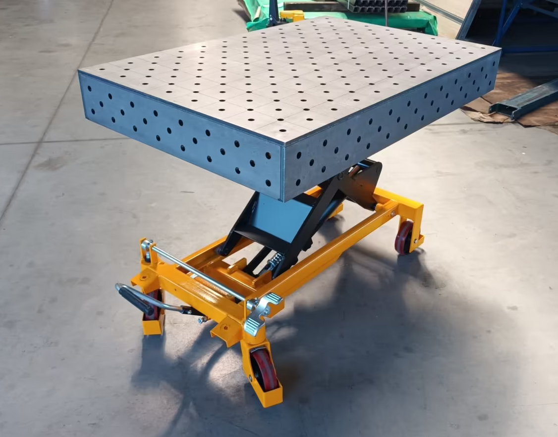 Steelworks Switzerland Hauteur - Tableau de sueur à réglage ajusté 1200 x 800 mm Tableau d'assemblage hydraulique avec zone de levage de 500 à 1100 mm, capacité de charge de 750 kg, plaque de trou D16