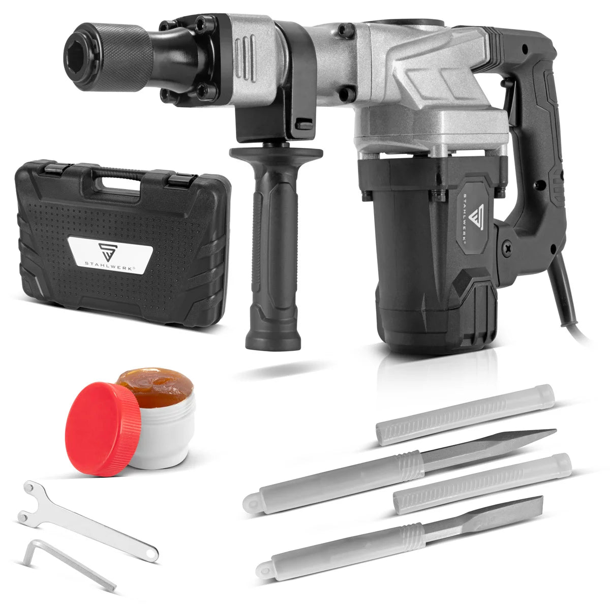 Steelwork demolition hammer AH-1300 ST with 1,300 W power, 4,000 strokes per minute and 20 J clipper Stemmhammer | Meisselhammer | Schlager | Bohrhammer | Demolition hammer with pointed and flat chisel