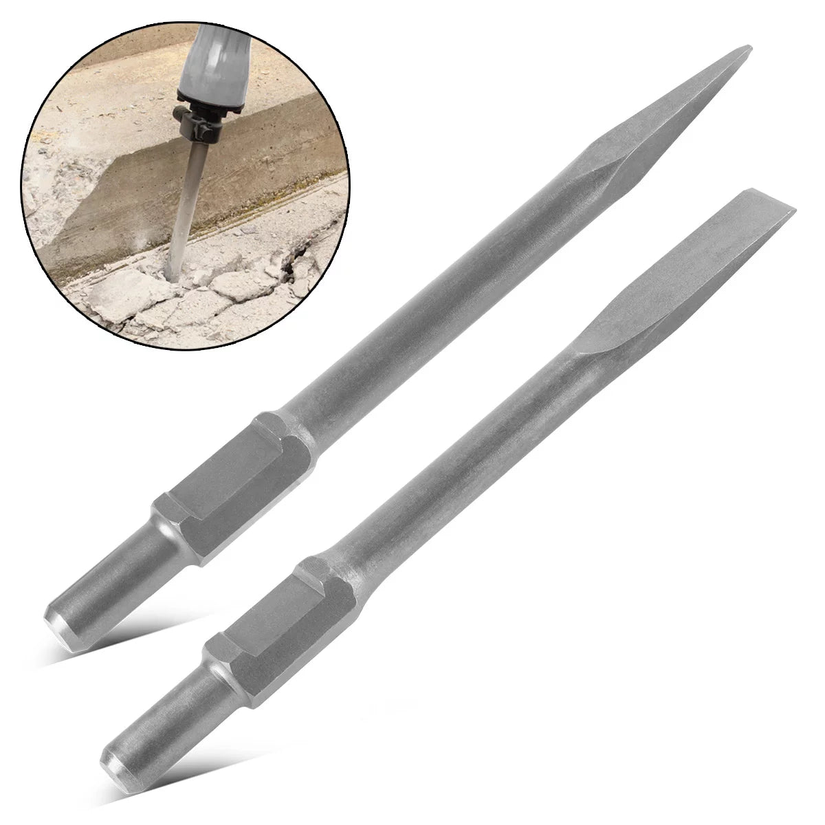 Steelworks Chisel 2 Ensemble avec ciseau plat et ciseau pointu 30 x 380 mm Six Cante Recordage pour le marteau de démolition | STEMMhammer | Meißelhammer | Schlager | Bohrhammer | Marteau de démolition