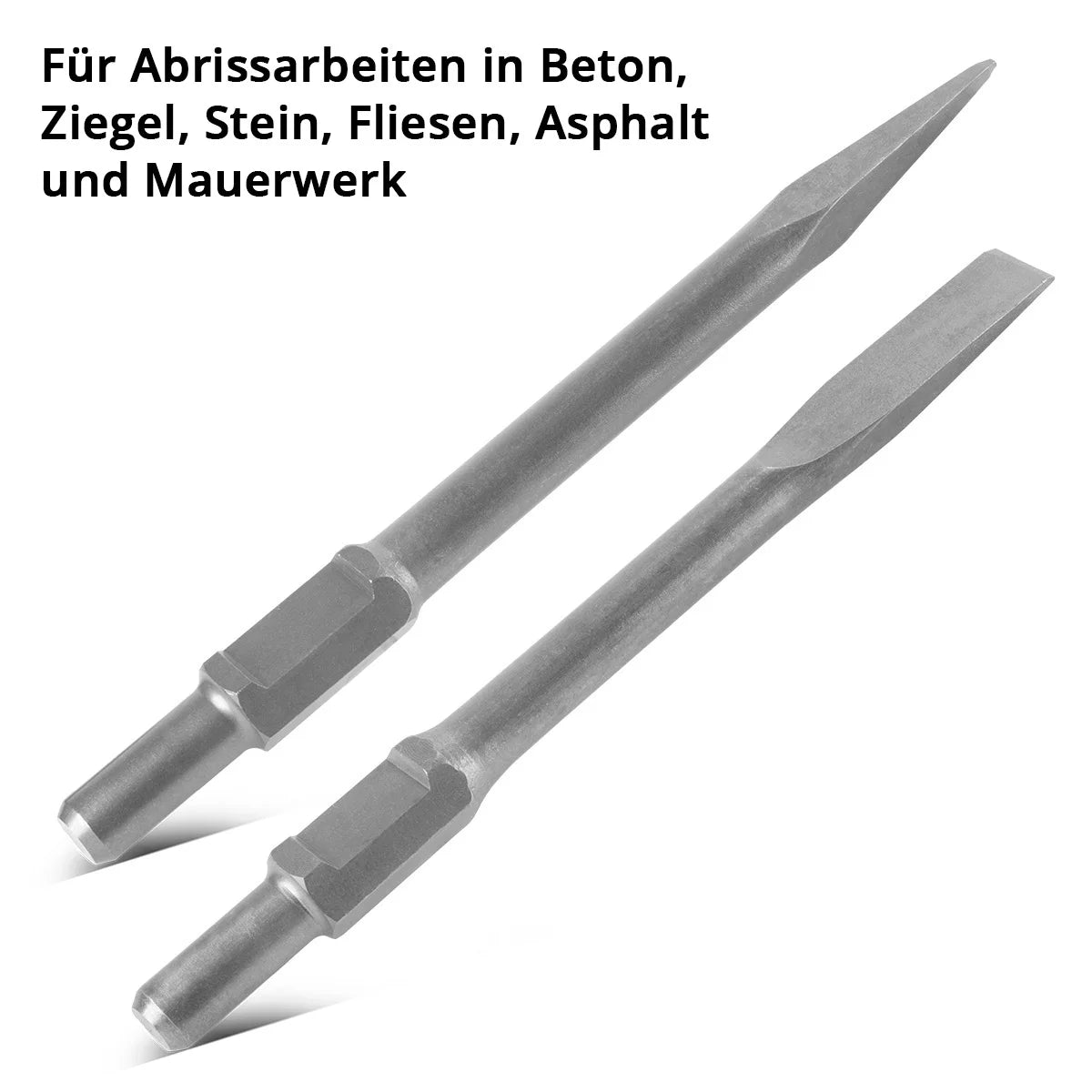 Chisel en acier 4 set avec 2 ciseaux plats et 2 ciseaux pointus 30 x 380 mm Enregistrement hexagone pour le marteau de démolition | STEMMhammer | Meißelhammer | Schlager | Bohrhammer | Marteau de démolition