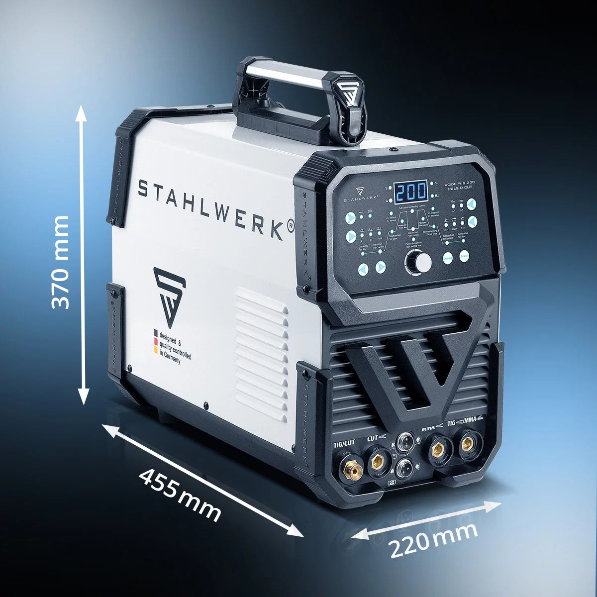 Steelworks 4 in 1 dispositivo di saldatura combibile AC/DC Wig 200 Puls D Cut, Digital 200 A IGBT Inverter con Wig AC/DC | MMA | Funzione di impulsi e integrato 50 un taglierina al plasma, adatto per alluminio e foglio sottile