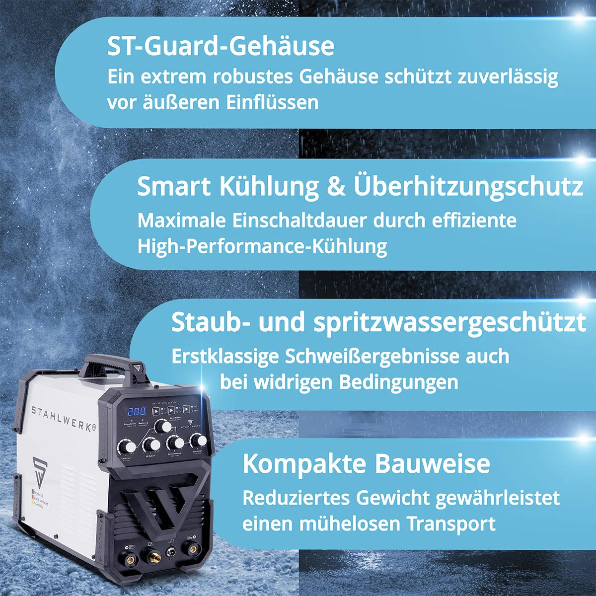 STAHLWERK AC/DC TIG 200 ST IGBT معدات كاملة، آلة لحام مركبة مع 200 أمبير TIG MMA، لحام ألومنيوم