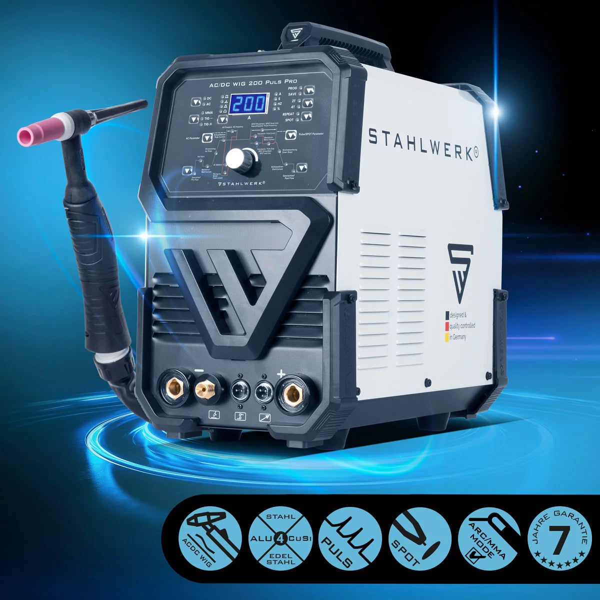 Stahlwerk AC/DC WIG 200 Puls Pro - Digital welding machine | Inverter with 200 amps, ARC/MMA function, job memory and IGBT technology, suitable for aluminum and thin sheet, 7 years of manufacturer's guarantee