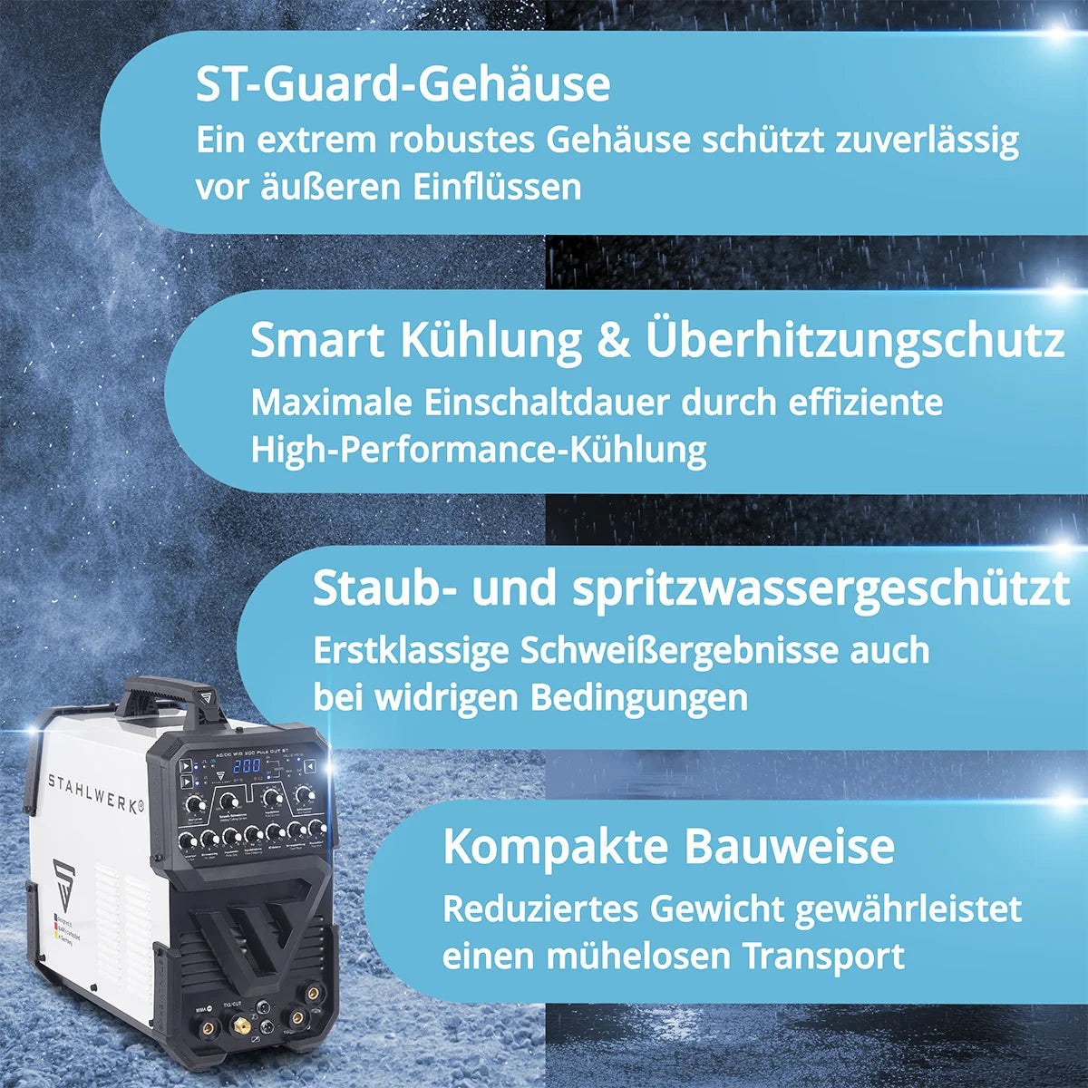 STAHLWERK welding machine AC/DC TIG 200 Puls CUT ST with 200 A TIG & MMA, suitable for aluminum & thin sheet, combination device with 45 A CUT function