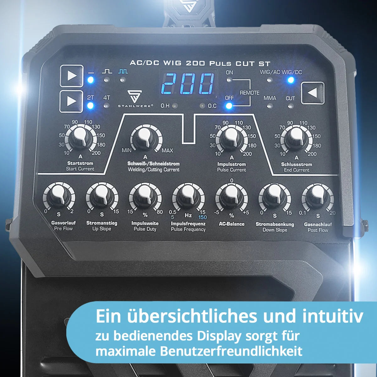 STAHLWERK welding machine AC/DC TIG 200 Puls CUT ST with 200 A TIG & MMA, suitable for aluminum & thin sheet, combination device with 45 A CUT function