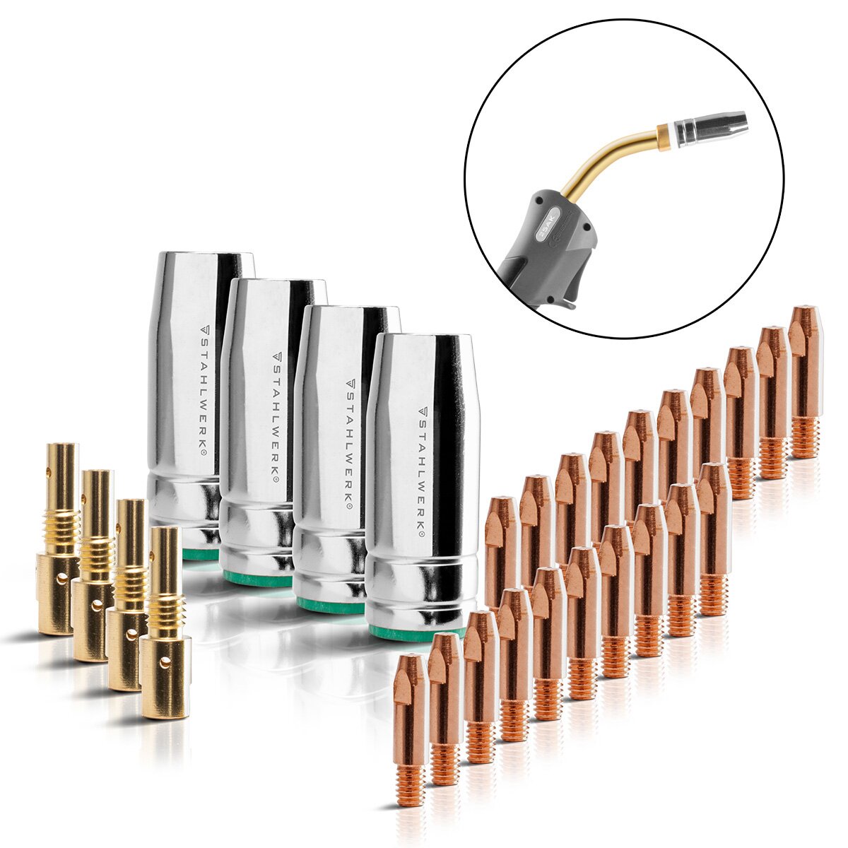 STAHLWERK MIG MAG Schweißzubehör Set 28-teilig, Verschleißteile Set Aluminium für AK25/MB25 Schweißbrenner