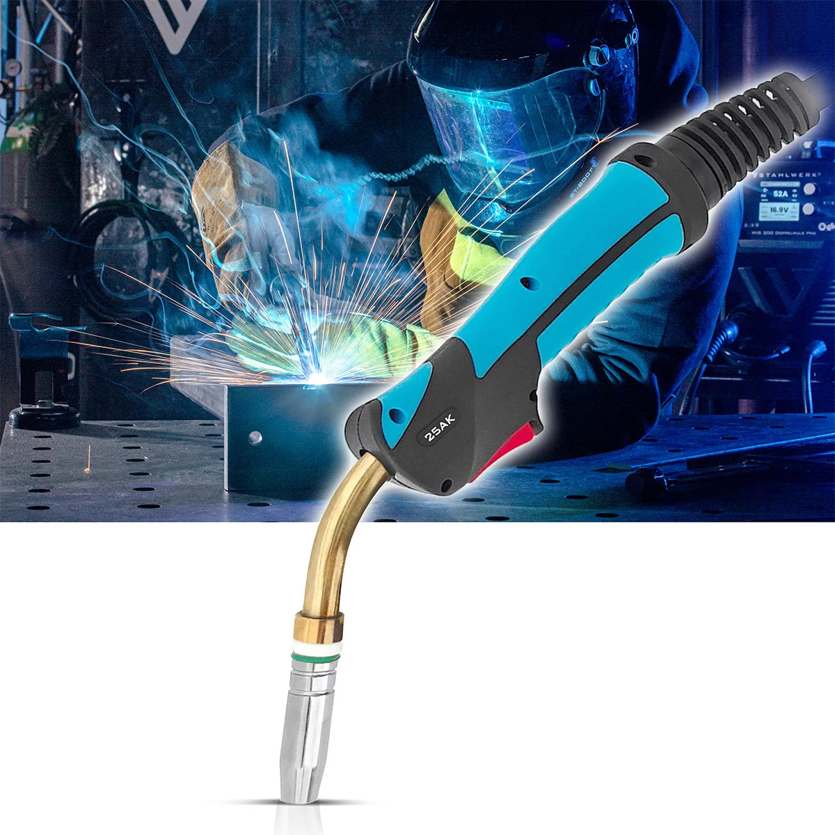 Torcia per saldatura STAHLWERK AK25 con pacchetto di tubi da 3 metri | Accessori di saldatura professionali per saldatrici MIG/MAG a gas inerte con attacco Euro centrale Pistola per saldatura MIG/MAG raffreddata a gas 180 A