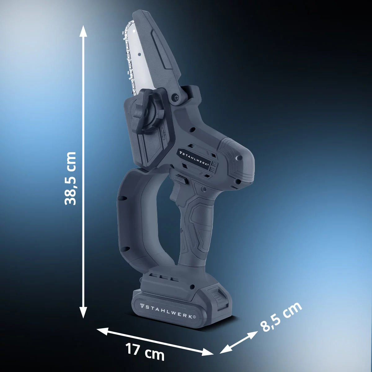 STAHLWERK Mini-Akku-Kettensäge MAK-20 ST mit 2000 mAh Akku | Leistungsstarke Handkettensäge zum Schneiden von Holz aller Art | Elektrische Motorsäge mit Brushless-Technologie | Kompakte Akku-Säge