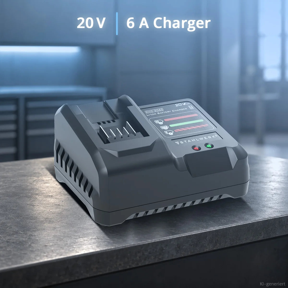 STAHLWERK Akku-Ladegerät WHC-2060 | 20 V DC Ausgangsspannung | automatische Ladeüberwachung, Reparaturmodus, Temperaturkontrolle und Erhaltungsladung | LED-Anzeige