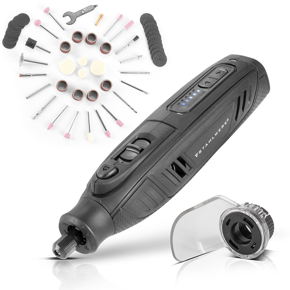 Aciérique Batterie à usure de batterie en acier AMF-80 ST 5 000-25 000 tr / min 2 000 mAh outil multifonctionnel / outil de relâchement / dispositif de broyage / mini avec accessoires de 53 parties et câble de charge USB