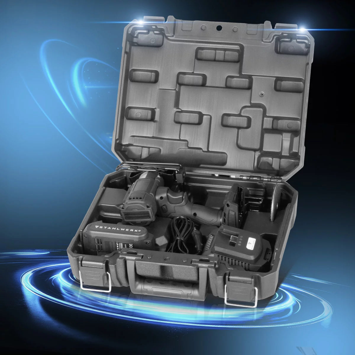 STAHLWERK mini cordless angle grinder MAW-20 ST with 2000 mAh battery | Hand angle grinder for cutting metal, tiles and wood | Electric mini saw with brushless technology