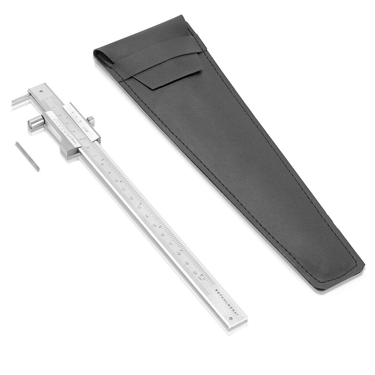 STAHLWERK Anreiß-Messschieber | Messlehre | Schieblehre 0-200 mm | 8 Inch mit Nonius und Anschlagrolle nach DIN 862 für Präzisionsmessungen