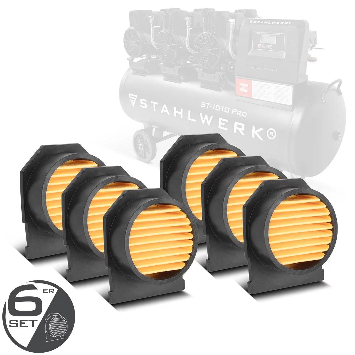 STAHLWERK 6er Set Ansaugluftfilter für Kompressoren | Ersatzfilter | Luftfilter | Saugfilter | Partikelfilter | Kompressor-Filter ausgelegt für 900 – 1450 Watt